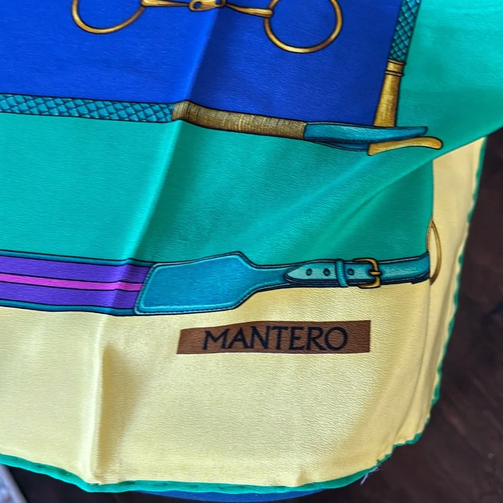 Silk link Print Scarf in Royal Blue, Green & Yellow
